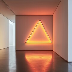 Poster - Modern Art Installation with Neon Triangle in Minimalist Interior