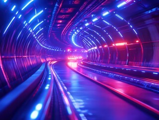 Aufkleber - Vibrant Neon Tunnel Road, Symbolizing Futuristic Travel and Speed, Ideal for Sci-Fi Films, Video Games, and Tech Presentations.