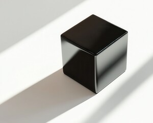 Poster - Abstract Minimalist Black Cube with Dramatic Shadows on White Surface