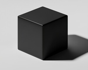 Poster - Solid Black Cube on a Minimalist Background with Shadow Play