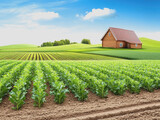 Picturesque farm scene featuring a rustic barn surrounded by breathtaking landscape and urban farming elements