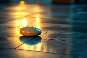 Poster - Smooth Stone on Reflective Surface with Warm Lighting Effects