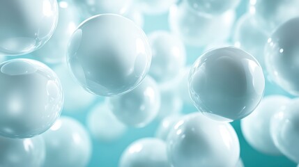 Poster - A serene image of floating white spheres in soft focus, inviting viewers to experience a sense of wonder and lightness amidst gentle hues and reflections.