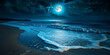 © madyshah783 - Magical Moonlit Beach with Bioluminescent Waves Sparkling for a Stunning Nighttime View