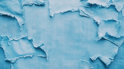 Poster - An elegant arrangement of soft blue fabric pieces creates a soothing visual effect, representing calmness and the notion of fluidity in design and life.