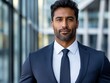 © VISUAL BACKGROUND - A man in a suit and tie standing in front of a building