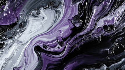 Poster - Abstract 3D liquid texture with smooth, flowing silver and purple metallic waves