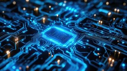 Poster - Abstract futuristic glowing blue technology background with circuit-like details