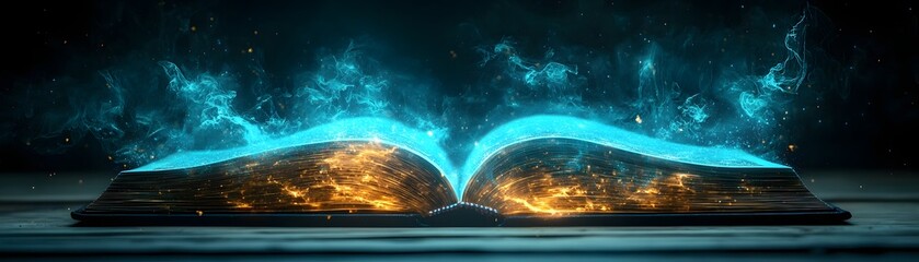 Poster - Surreal Open Book Glowing Pages Reveal to Different Worldviews Education Concept
