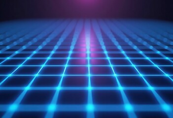 Poster - Glowing Neon Blue Grid Background: Dark and Minimalist Digital Art with Deep Navy-Blue and Purple Gradients, Bright White Outlines, and a Retro Arcade Vibe, Perfect for Video/Animation Production.

