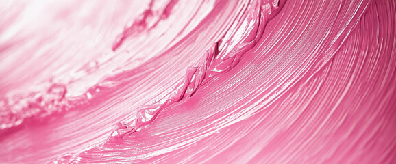 Poster - Pink paint texture, smooth brushstrokes creating flowing wave pattern, suggesting movement and fluidity, ideal for background or design element