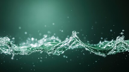 Poster - This image captures sleek, flowing green water adorned with glittering droplets, creating a stunning visual that reflects the beauty and dynamism of nature.