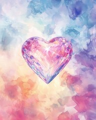 Poster - Heart Shaped Crystal with Colorful Watercolor Background Design