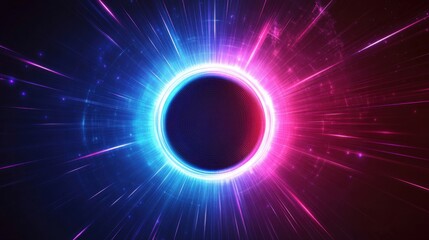 Fototapete - a bright blue and pink light shines through a dark background