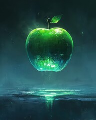Poster - Futuristic Green Apple with Light Effects on Dark Background