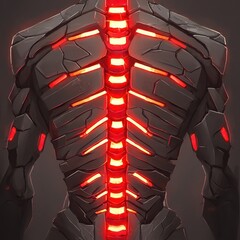 Poster - Futuristic Robotic Spine with Glowing Red Elements in Dark Background