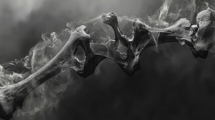 Poster - Intricate Smoke-Wrapped Bone Structure Isolated on Dark Background