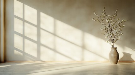 Poster - a serene interior setting featuring an elegant vase with delicate flowers, casting soft shadows that