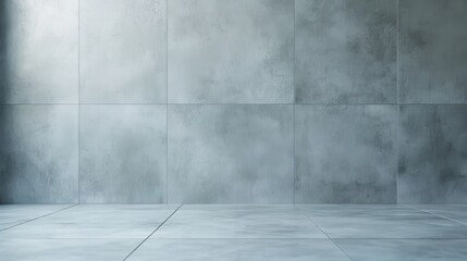 Poster - an elegant, minimalistic interior featuring a smooth concrete wall and floor, bathed in soft shadows