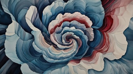 Poster - Abstract Spiral Floral Design in Soft Blues and Reds for Art Use