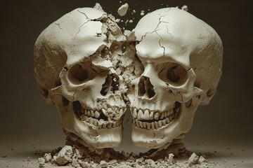 Poster - Cracked Skull Sculpture Symbolizing Life and Death Philosophy
