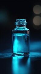 Poster - Glass Bottle with Water Surrounded by Blue and Black Background