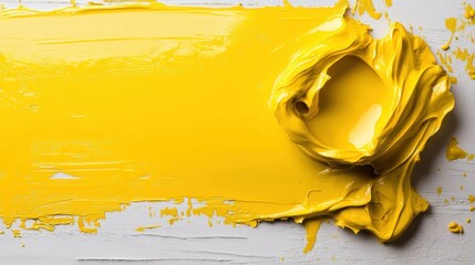 Poster - A close-up of bold yellow paint smeared across a surface, showcasing its rich texture and vibrant color that evokes creativity and artistic expression.