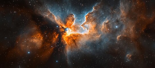 Wall Mural - a starry sky with a bright orange cloud in the middle. a stunning nebula in the universe, with stars