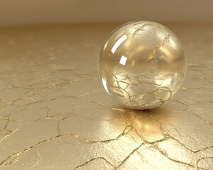 Poster - Transparent Crystal Sphere on Shimmering Gold Crackled Surface