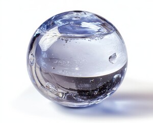 Poster - Clear Glass Sphere with Water Reflection and Bubble Detail