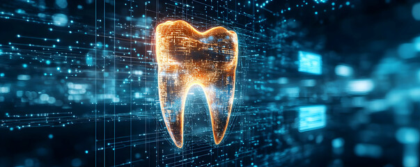 Poster - Digital tooth, data background, healthcare