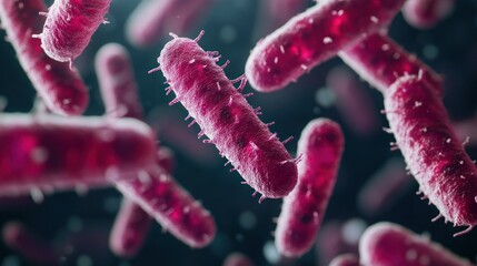 Poster - Microscopic view of vibrant bacteria in a dark environment