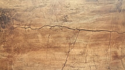 Aufkleber - A beautifully weathered wooden surface reveals deep cracks and unique grain patterns, reflecting years of growth and the natural artistry of the forest under soft, golden autumn sunlight
