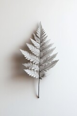 Poster - This artwork features a single fern frond expressed in minimalist charcoal, showcasing delicate leaves with soft smudged edges on a stark white background. The design highlights organic movement