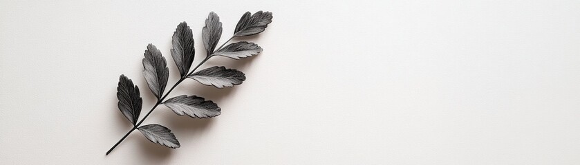 Poster - A delicate fern frond is artistically rendered with charcoal, exhibiting soft, smudged edges that highlight its organic form against a bright white background. The piece radiates minimalist elegance