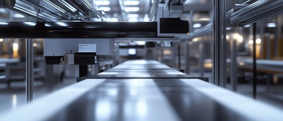 Poster - A high-tech manufacturing facility showcasing automated machinery and assembly lines with a focus on precision and efficiency