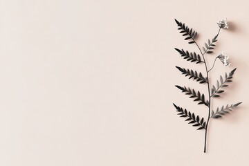 Poster - Minimalist botanical art showcases flowing lines of fern leaves alongside a delicate lotus bloom, creating a harmonious balance in soft beige tones