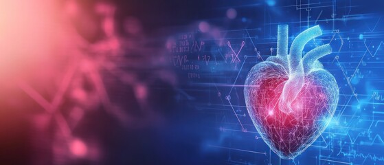 Poster - Digital Heart Illustration with Data Visualization Background