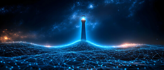 Poster - Lighthouse guiding network, night sky
