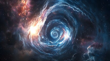 64. a deep cosmic vortex leading into an infinite galactic expanse, illustrating the endless cycle o