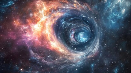 64. a deep cosmic vortex leading into an infinite galactic expanse, illustrating the endless cycle o