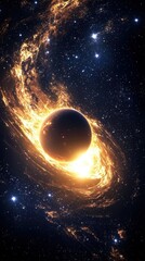 Awe-inspiring astrophotography image of a black hole in the sky surrounded by cosmic elements and distant stars