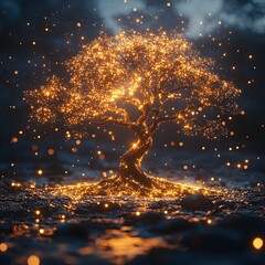 Poster - Glowing Teamwork Tree Symbolizing Shared Business Growth and Support