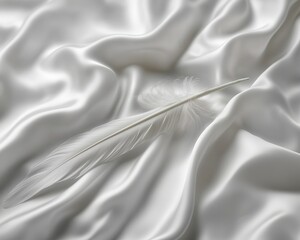 Poster - Elegant White Feather on Soft Silky Fabric for Minimalist Decoration