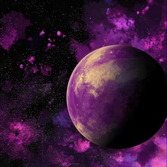 Poster - Highly detailed digital painting of a purple planet in the sky with an otherworldly atmosphere and cosmic elements
