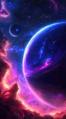 Poster - Highly detailed cosmic painting of a massive purple nebula with dazzling stars twinkling in the background
