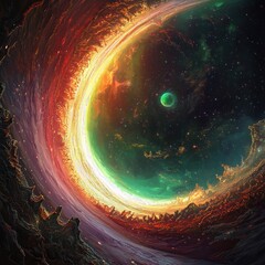 Poster - A vivid and colorful swirling cosmic swirl with intricate patterns of emerald hues in a hypnotic display of artistry