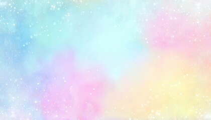 Aufkleber - dreamy pastel watercolor galaxy background with soft gradient hues of pink, blue, yellow, and purple, featuring white glowing stars, ideal for digital art, website design, invitations, or aesthetic pr
