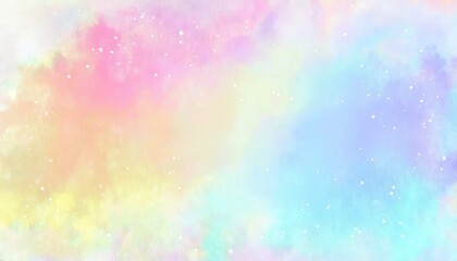 Aufkleber - dreamy pastel watercolor galaxy background with soft gradient hues of pink, blue, yellow, and purple, featuring white glowing stars, ideal for digital art, website design, invitations, or aesthetic pr