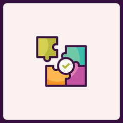 Poster - Vibrant puzzle pieces forming connection with checkmark icon, symbolizing teamwork